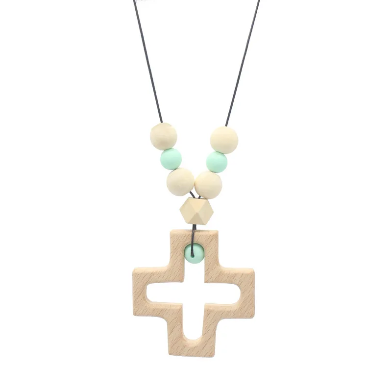 

New Baby Teether Necklace Baby Silicone Beads Wooden Chewing Chews Children Molar Jewelry Pendant Necklace