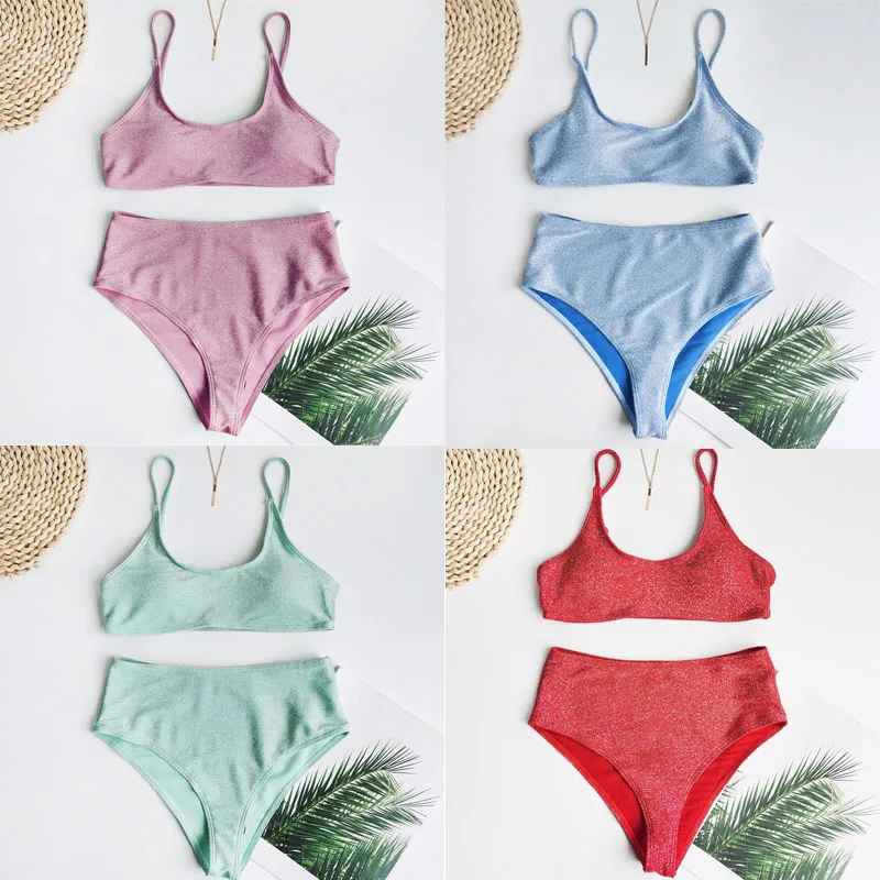 

Bikini High Waist Bikini Set 2021 Women Swimsuit Push Up Swimwear For Women Bathing Suit Shining Biquini Swimming Suit Bikini