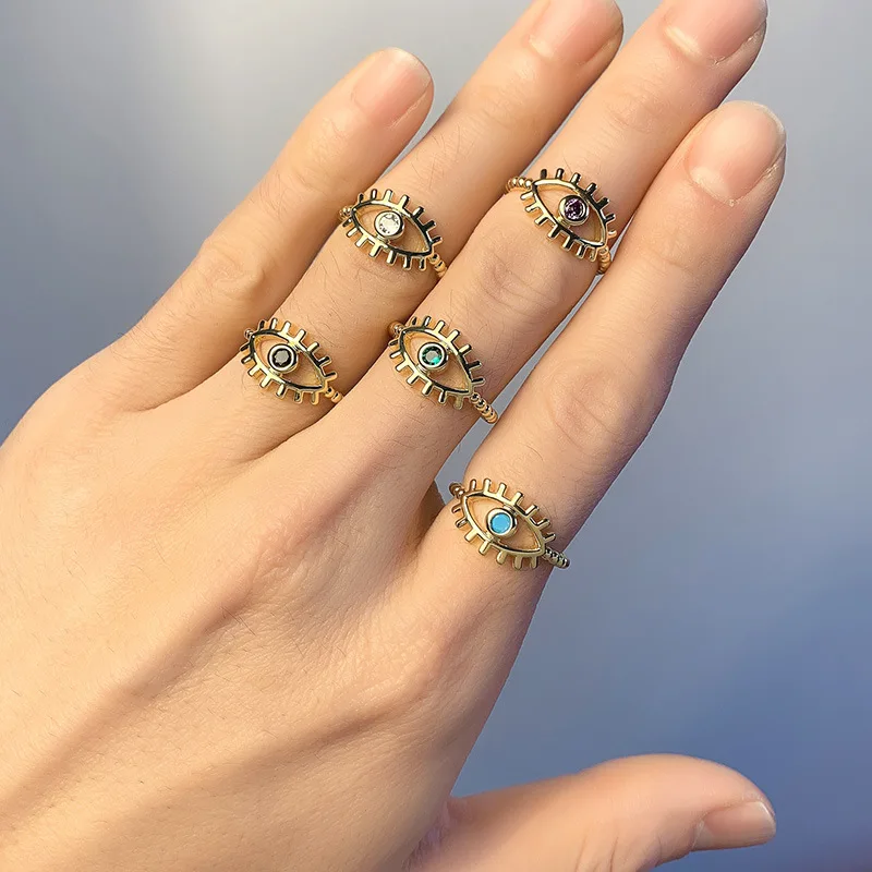 

Evil Eye Rings For Women Bague Genuine Gold Plated Ring CZ Jewelry Aesthetic Ring For Girl Accessories Turkey Finger Rings Party