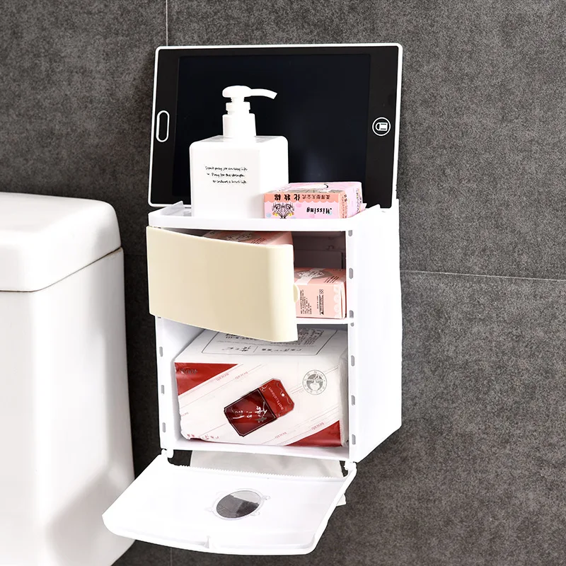 Creative double-decker waterproof bathroom tissue box toilet paper towel draw no mark paste receiving punch | Дом и сад