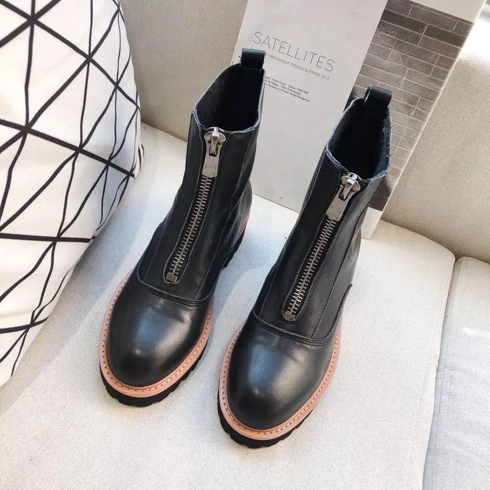 2020 молния Женские ботильоны из натуральной кожи обувь на толстой подошве с