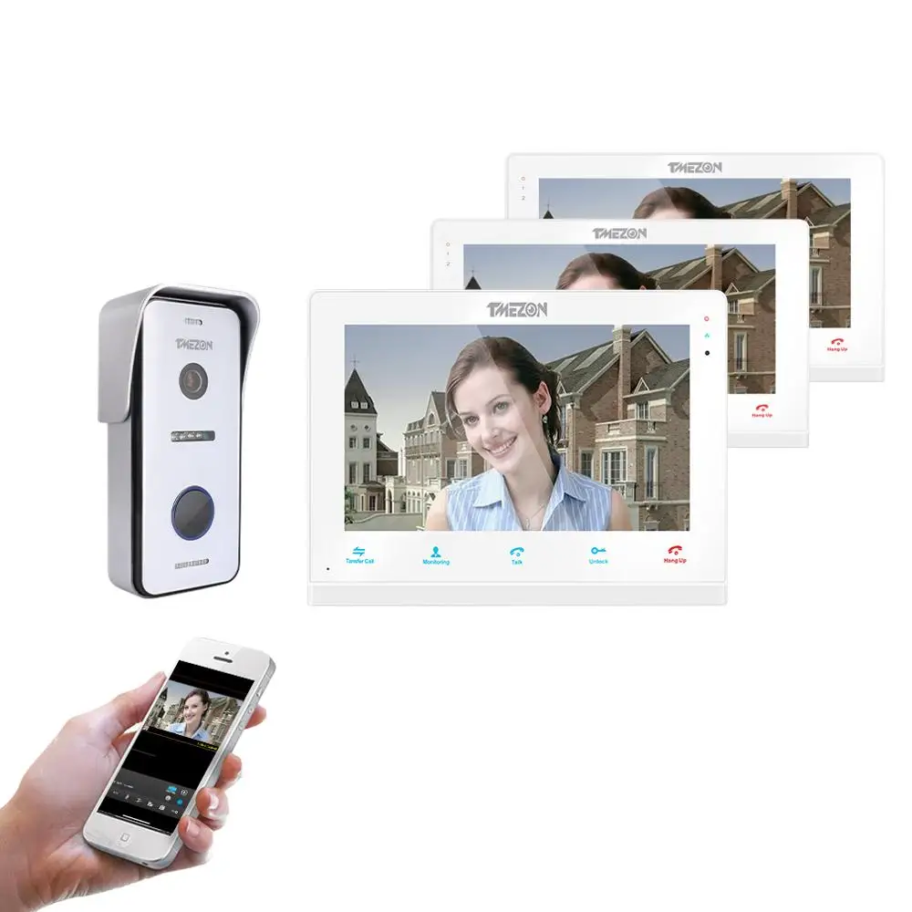 TMEZON беспроводной Wifi смарт IP видео дверной звонок Домофон Система, 10 дюймов+ 2x7 дюймов монитор с 1x720P проводной дверной телефон камера