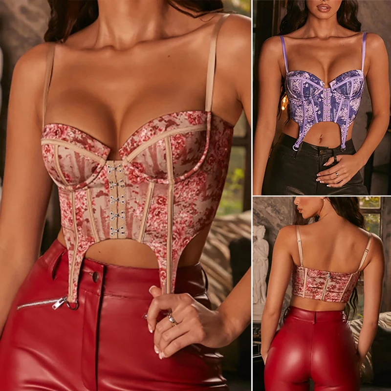

Women's Fashion Sexy Printed Breasted Button Zipper Navel Camisole Vest