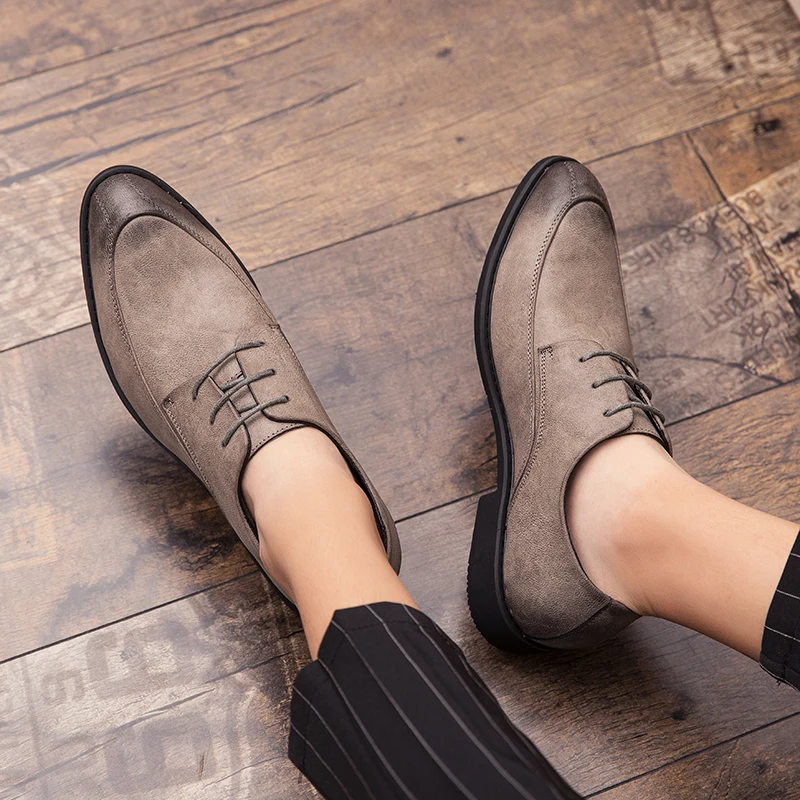 

Misalwa Oxford PU Leather Men Dress Shoes Police Wholesale Brand Wedding Office Shoes 2021 Classic Derbies Grey Men Flats Loafer