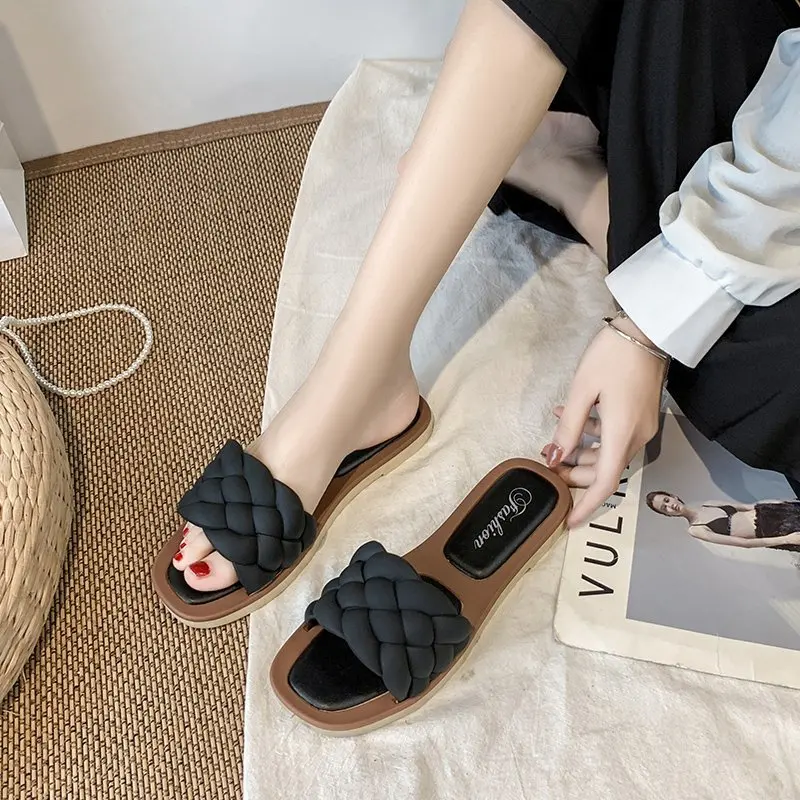 

2021 Fashion Summer New Fashion Women Sandals Flat Slippers Woven Ladies Beach Home Slippers Women Slippers Sandals Women