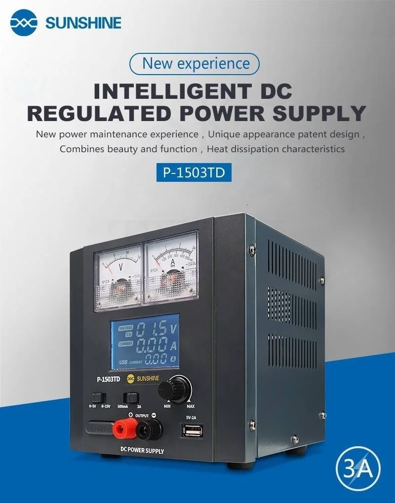 15V 3A Sunshine P-1503TD intelligent DC Regulated Power Supply For Phone Repair Detect Currency Voltage Power On/off Test Tool