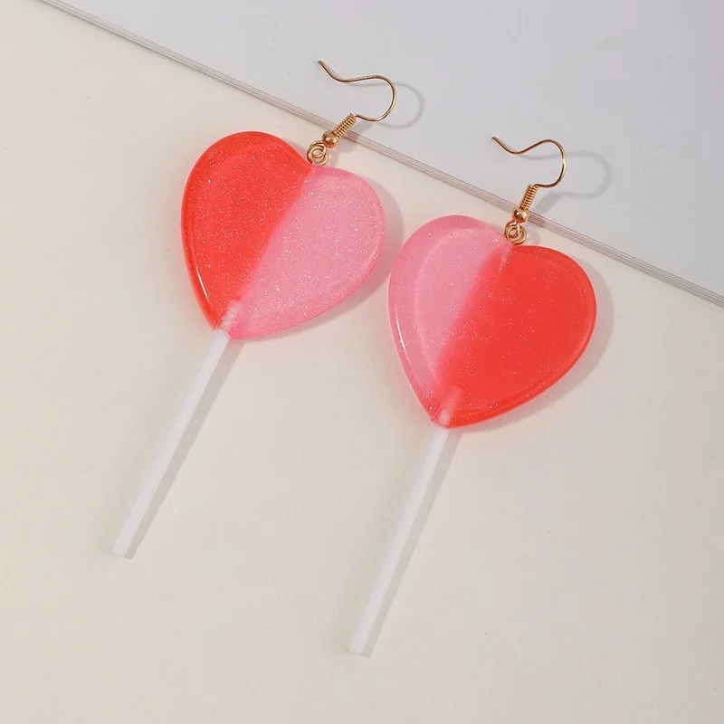 

Multicolor Candy Lollipop Resin Drop Earrings Dangle 2021 New Fashion Candy Heart Unusual Earrings for Teen Student Girls Gifts