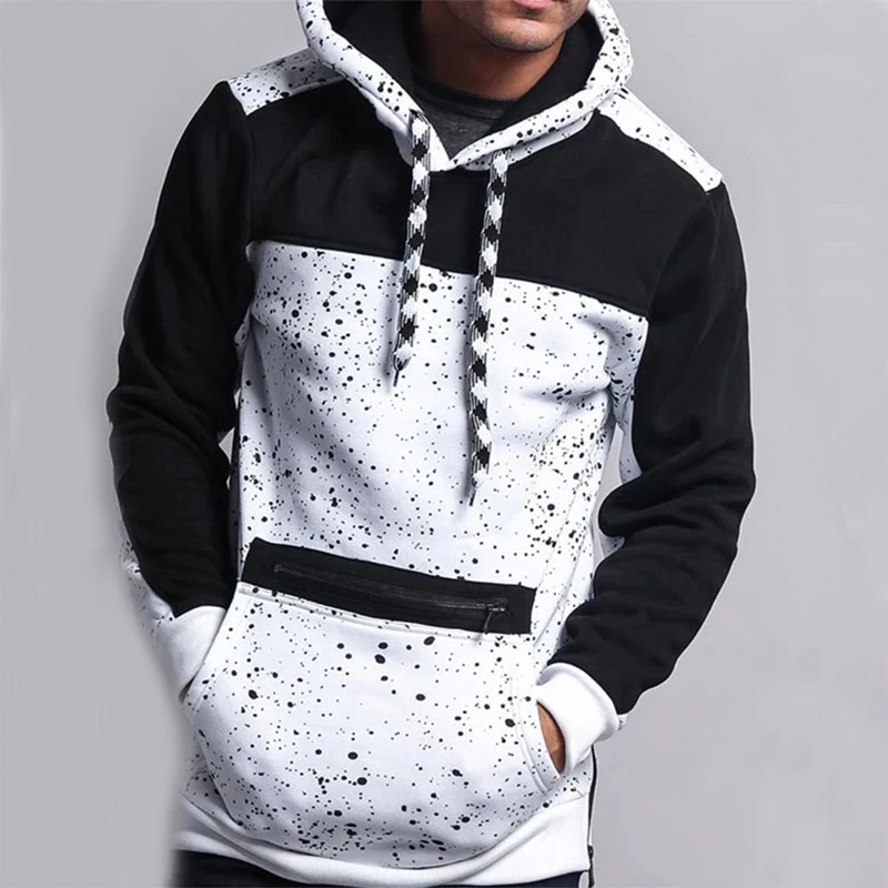 

Повседневные толстовки с капюшоном, свитшоты для мужчин, Модный пуловер с длинным рукавом и карманами в стиле пэчворк, мужские топы, свободн...