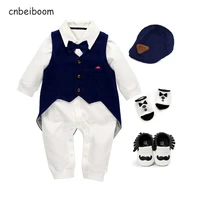 baby birthday clothes suit for boys outfit 100 cotton rompers vest tuxedo shoes socks hats 5pcs clothing sets wedding