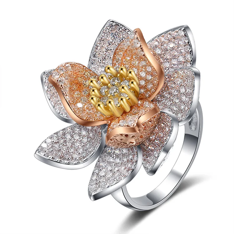 Женское Обручальное кольцо с объемным цветком многоцветные кольца из серебра 925