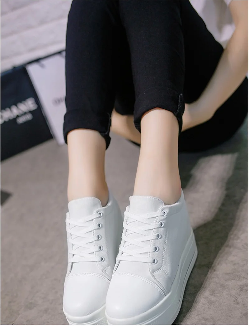 

Brand women Platform Hidden Wedge shoes lady's Canvas pumps Lace-up shoes fashion women casual high heel shoes big size CZ-76