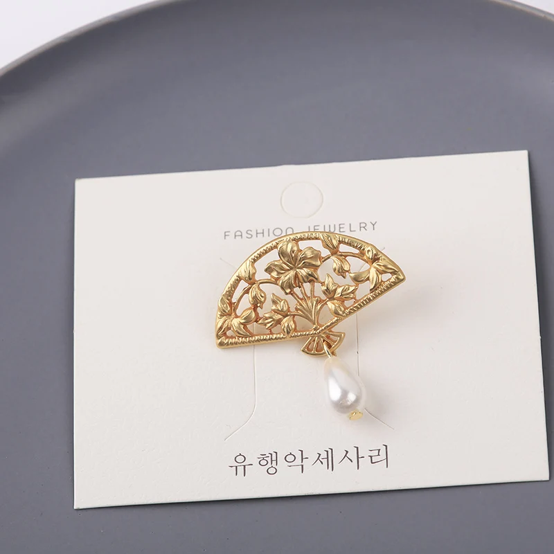 Женская Брошь с резным цветком ажурная брошь золотого веера Ювелирное Украшение