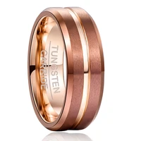 nuncad 8mm width tungsten carbide ring brown plating rose gold middle groove angle tungsten steel mens ring comfort fit