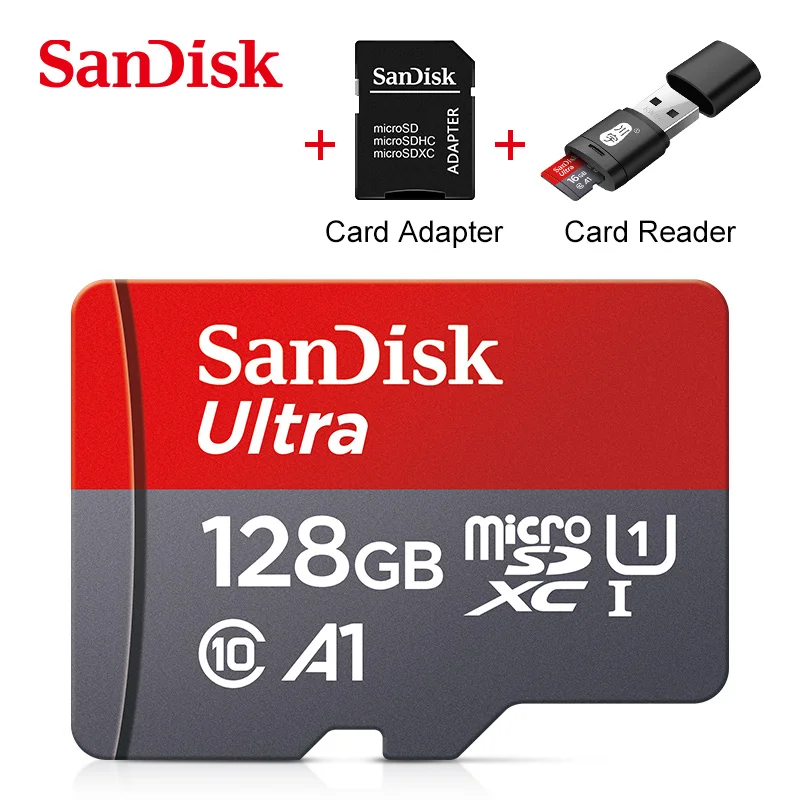 Двойной Флеш накопитель SanDisk Ultra microSD UHS I карта 16 Гб 98 МБ/с. макс 32 64 128 ГБ 256 TF / Micro SD A1
