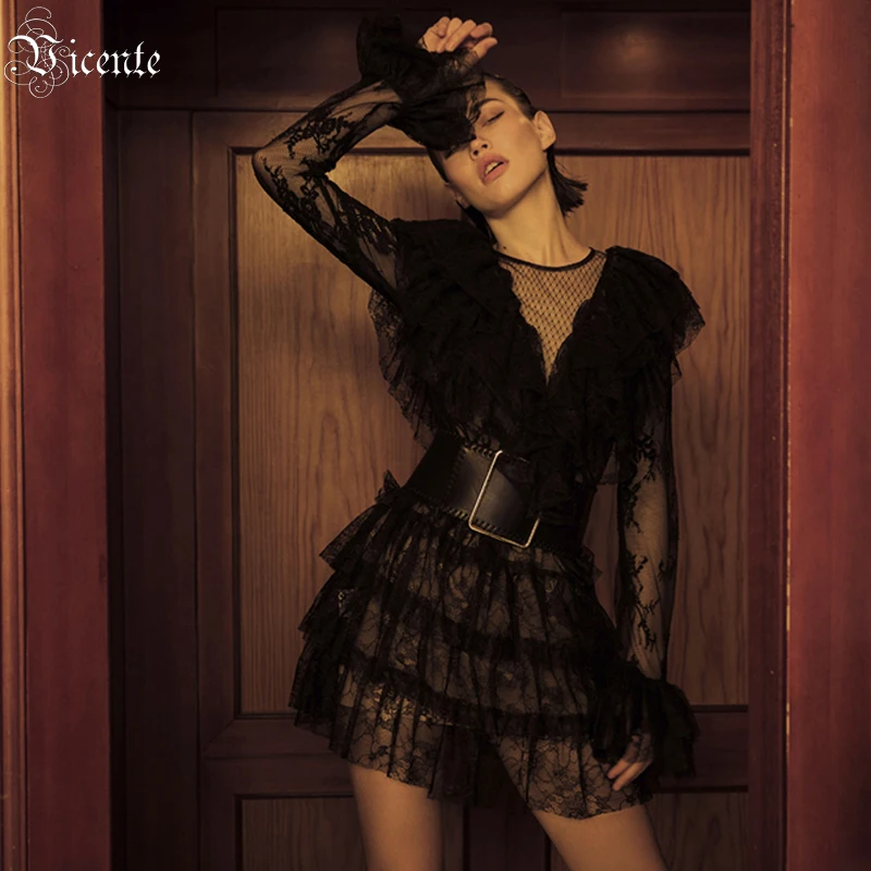 

VC Women's Dresses Important Occasions Cocktail Parties Party Dresses Lace Layered Ruffled Belt Design Dresses