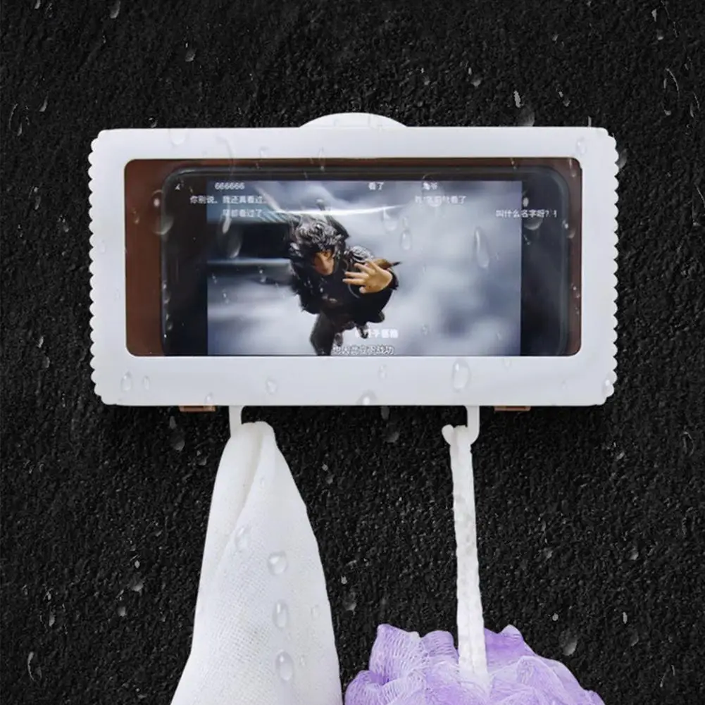 

Bathroom waterproof phone box wall hanging free punch phone Anti-fog holder bath chase drama sealed protective storage cover