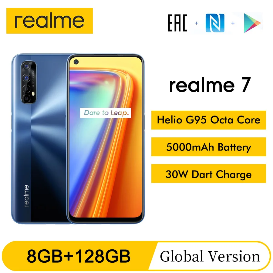 Realme 7 NFC 6 5 ''FHD + Глобальная Версия 8GB 128GB смартфон 30 Вт Дротика зарядка 5В/6A Helio G95