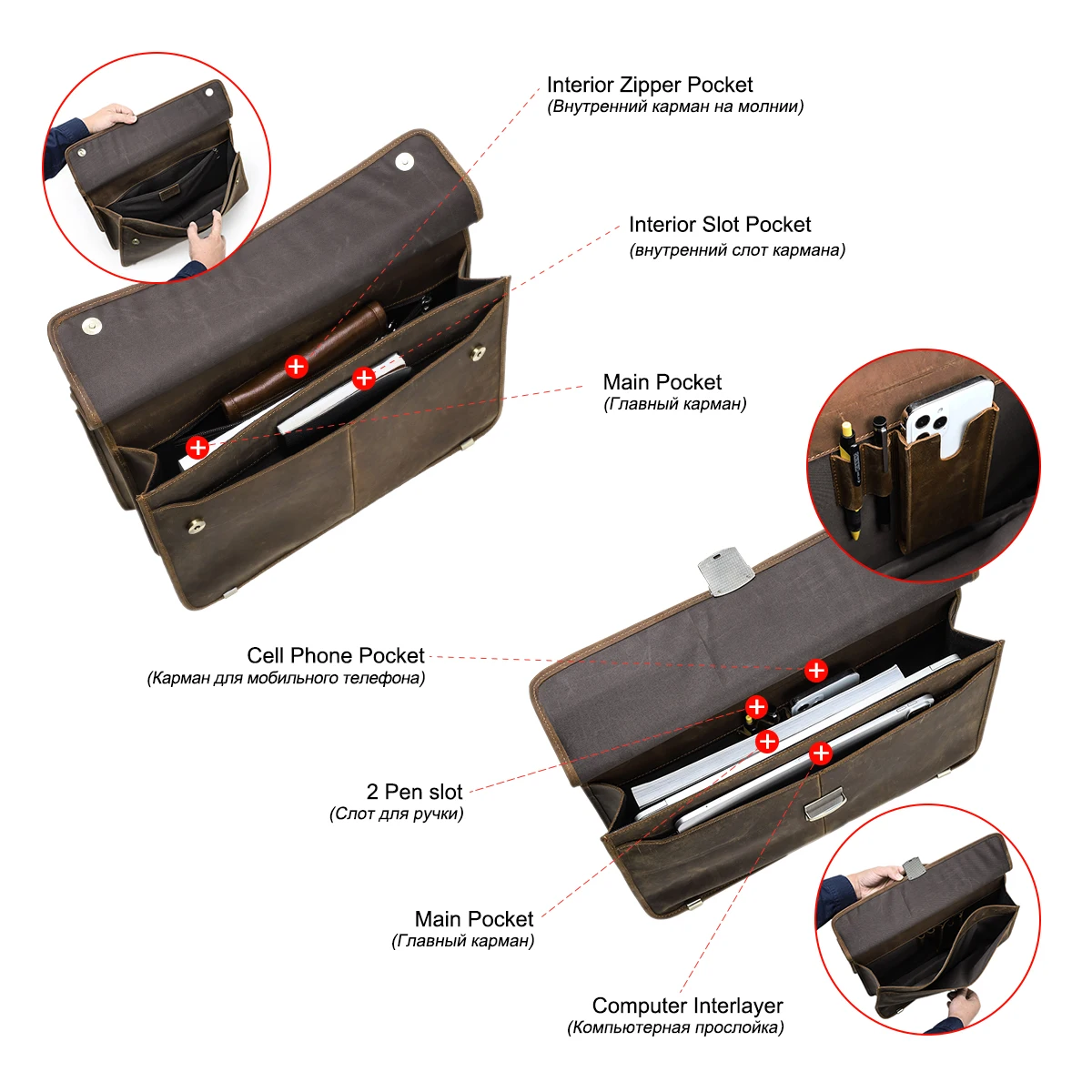 Retro Laptop Briefcase Bag Men Genuine Leather Handbags Casual  Business Tote Bags  Male Shoulder Crossbody bag for documents