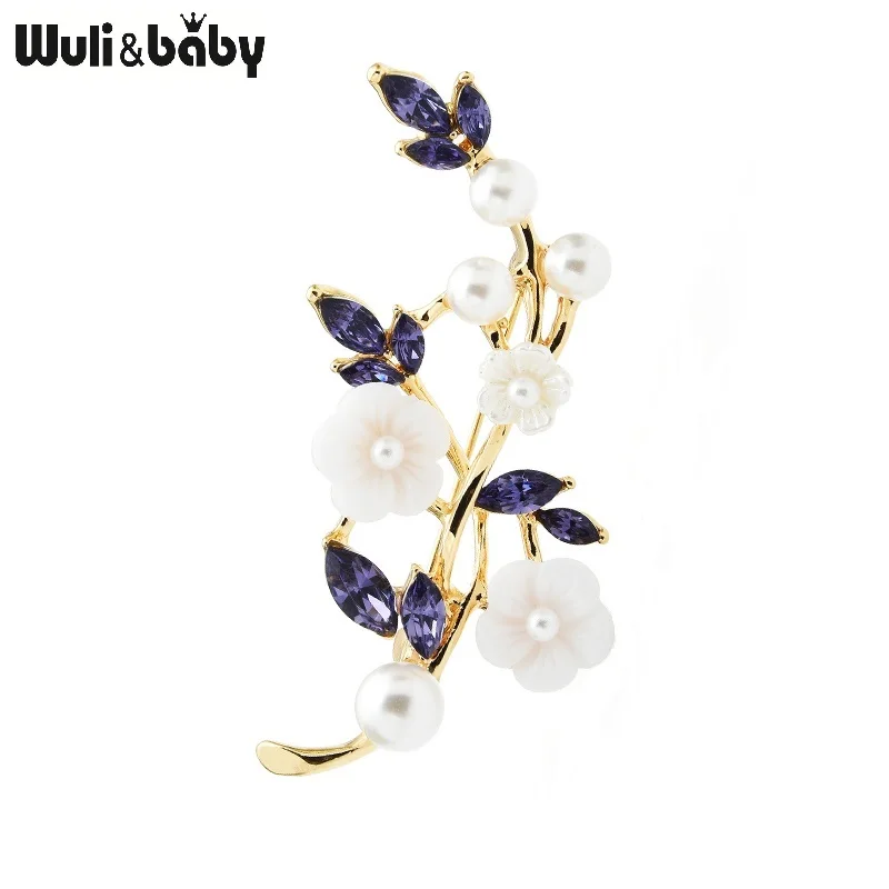 

Wuli&baby Purple Rhinestone White Flower Brooches For Women Acrylic Plum Blossom Flower Casual Office Brooch Pins Gifts