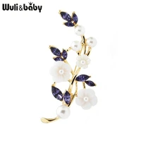 wulibaby purple rhinestone white flower brooches for women acrylic plum blossom flower casual office brooch pins gifts