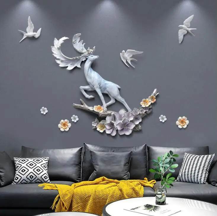 Современная смола Олень Летающий Ласточка 3D рельеф Картина Настенная домашняя