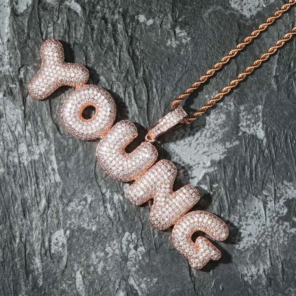 Пользовательское имя Iced Out Bubble цепочка с буквами ожерелья с подвесками для мужчин амулеты Циркон хип-хоп ювелирные изделия с золотой серебряной теннисной цепью