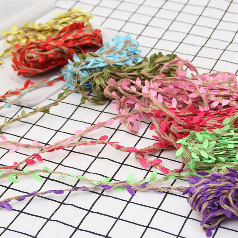 

5 M Colorful Artificial Leaves Weaving Hemp Jute Rope for Home Wedding Decoration DIY Craft Gift Fake Flower Packing Webbing