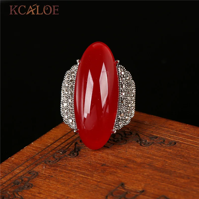 KCALOE, античное серебряное кольцо с Зелеными камнями, красный оникс, желтый натуральный камень, кольца, черные стразы, Винтажные Ювелирные Изделия