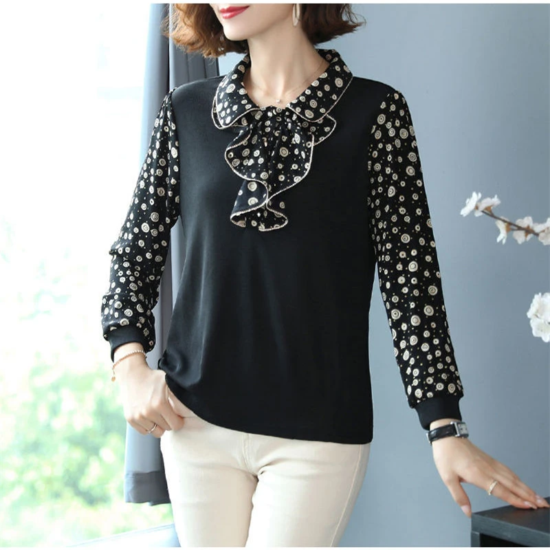 Элегантная Свободная рубашка в горошек с длинным рукавом и принтом Женская