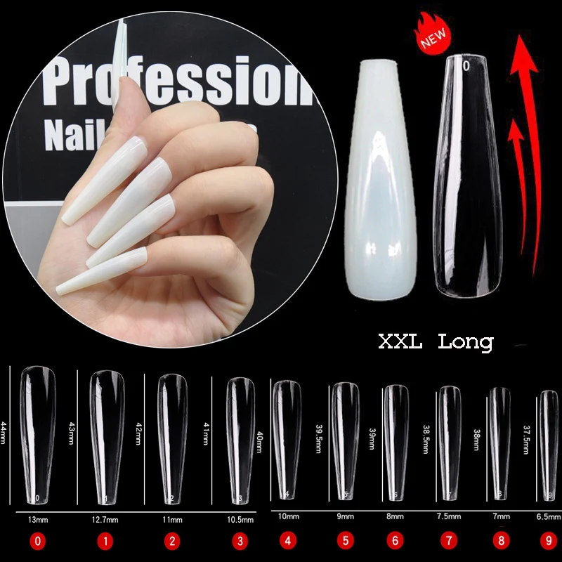 500 Pcs/Bag XXL Extra Long Tapered Coffin False Nail Tips Full Cover Professional Fake Nails Tip Press On Salon Manicure Tools