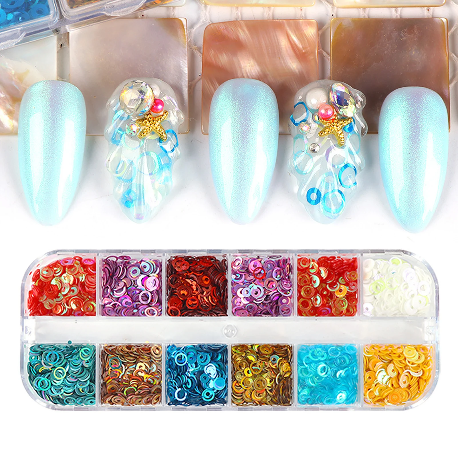

12 Colors/Box Women DIY Glittering Decals Nail Art Sequins Manicure Decoration