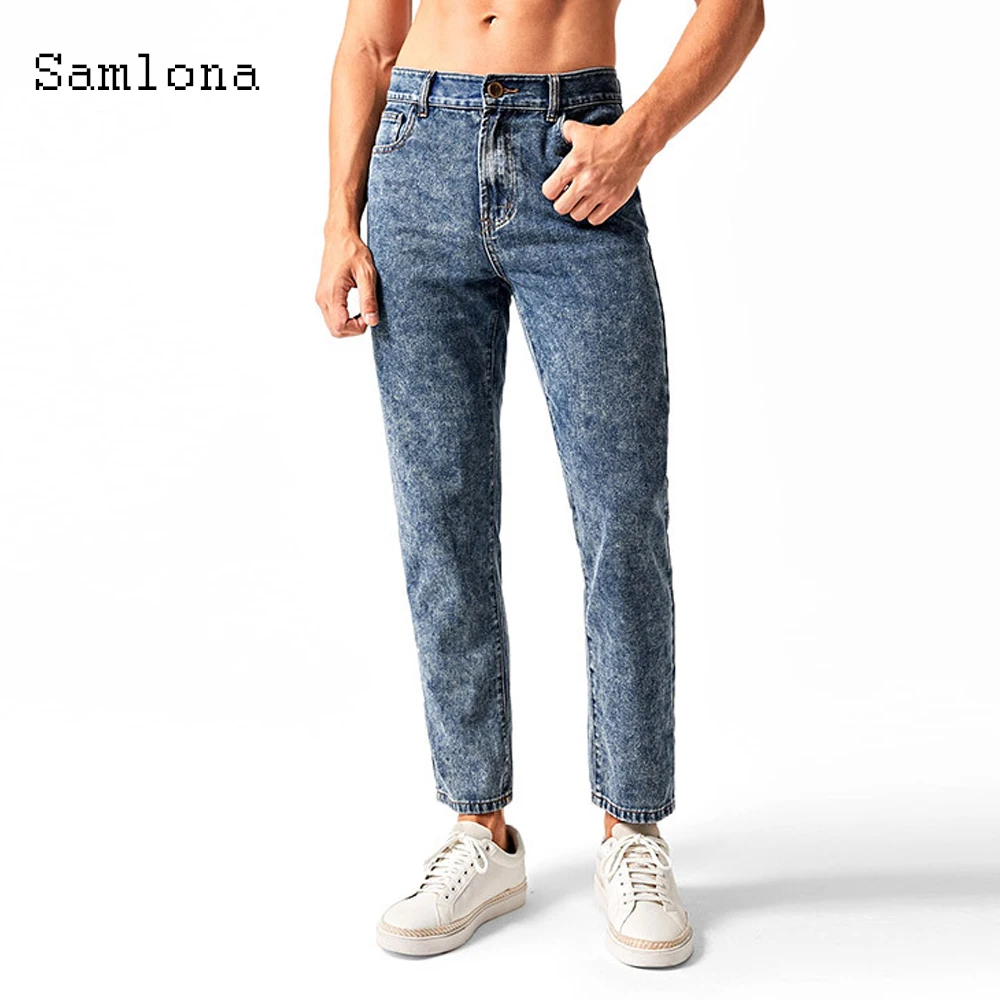 Samlona 2020 European and American style Men's Fashion Jeans Demin Pants skinny Straight Trousers Men Casual Leisure Pocket Pant