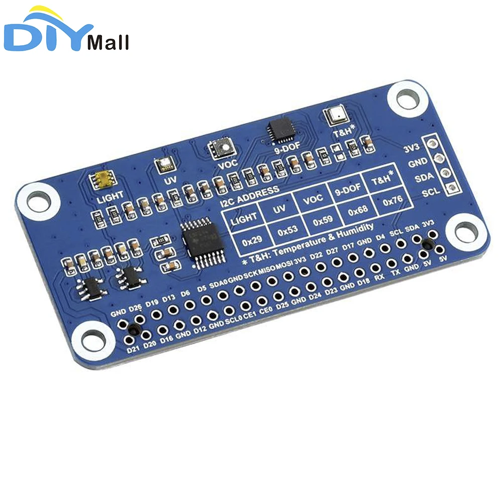 Датчик окружающей среды Waveshare для Raspberry Pi I2C встроенная шина TSL25911FN ICM20948 LTR390-UV-1 SGP40