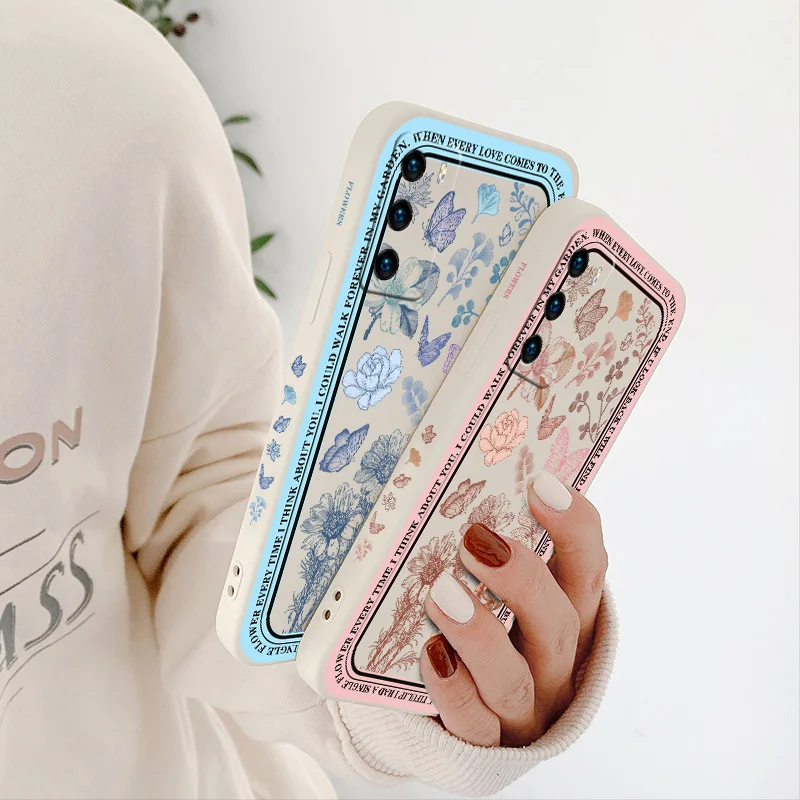 Side Print Flowers Silicone Phone Case For Huawei P40 P50 P30 P20 Pro Lite Mate 40 30 20 Pro Lite Nova 5t Y7A Soft Back Cover