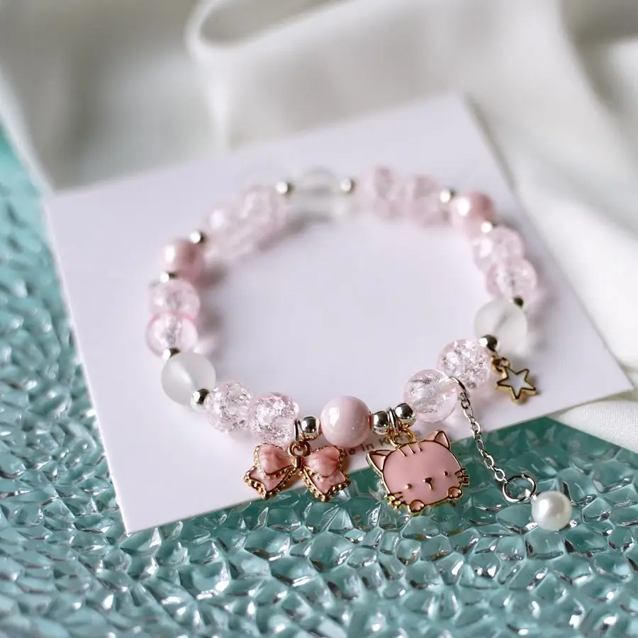 Детский браслет с подвеской в виде кошки и бабочки браслеты ручной работы для