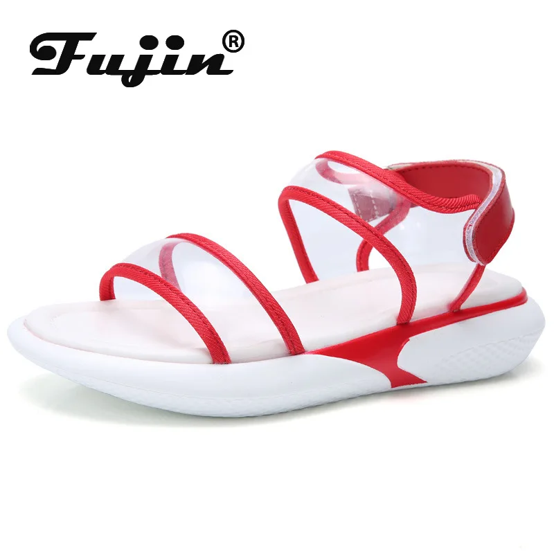 Fujin/женские сандалии Сезон лето Модель 2020 года Модная однотонная дышащая обувь на