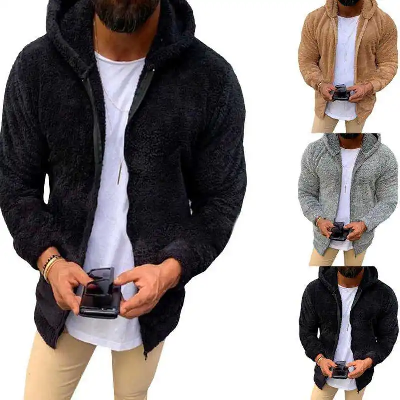 

Jacket Coats Men Outerwear Winter Tops Fluffy Fur Hoodies Fleece Thick Hooded