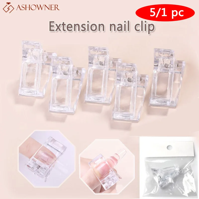 

1/5Pcs Acrylic Nail Clip Transparent Gel Quick Building Nail Tips Clips Fingernail Extension UV LED Clamps Nail Art Builder Tool