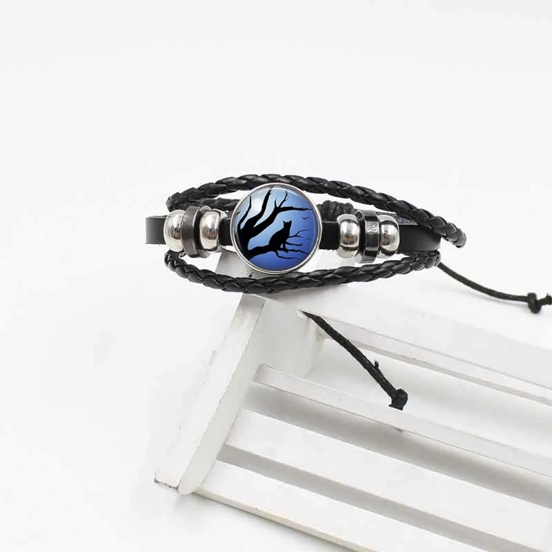 Новый браслет с голубой Луной и котом галактикой из круглого хрустального стекла