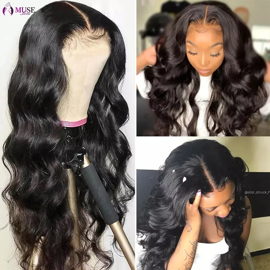 MUSE LOVE 4*4 Lace Closure Wig 180% Indian Body Wave Wig Preplucked Lace Frontal Human Hair Wigs With Baby Hair For Black Women