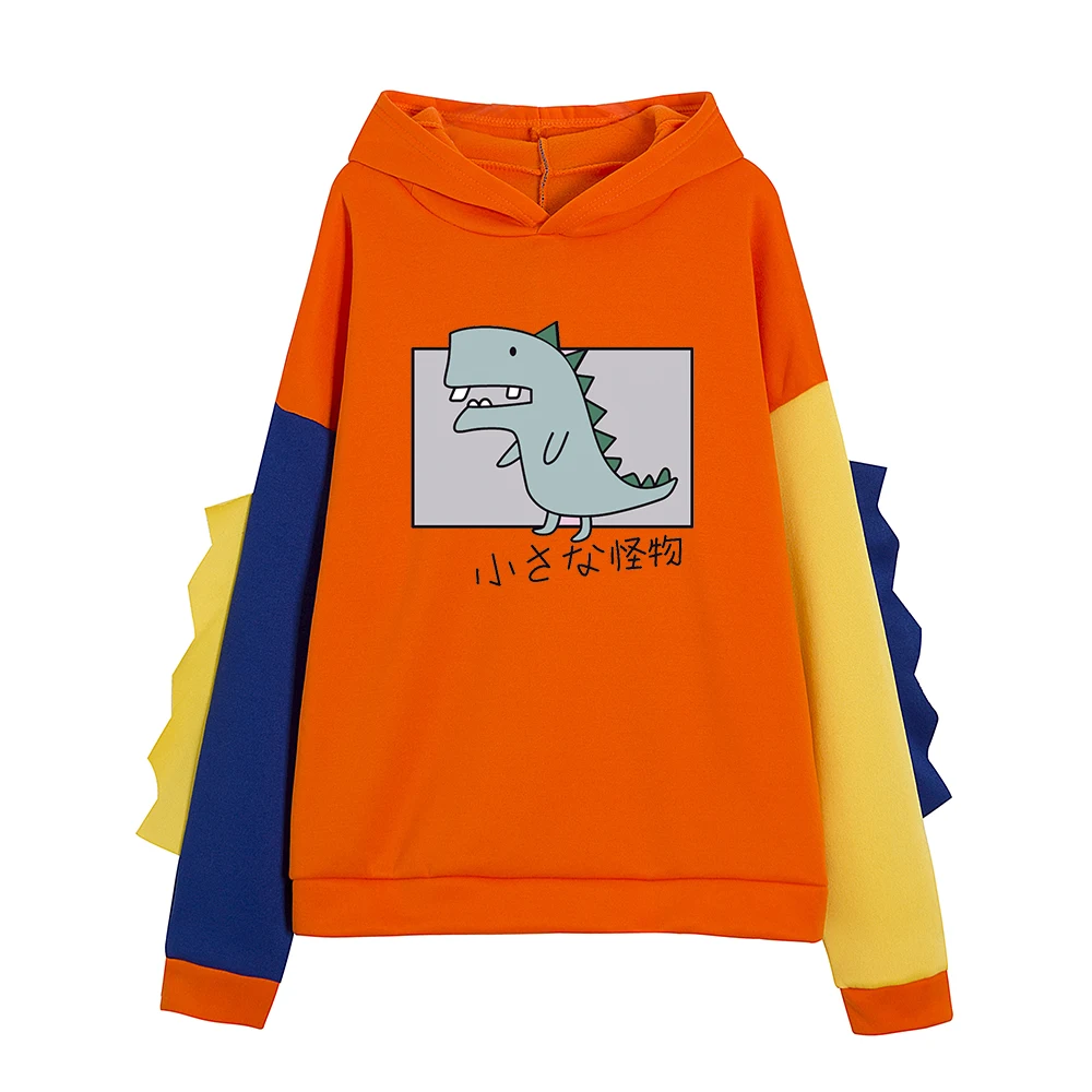 

Cartoon Fashion Cute Women Patchwork Sweatshirts Casual Printed Splice Dinosaur Long Sleeve Hoodies Sweatshirt Tops Ropa Mujer