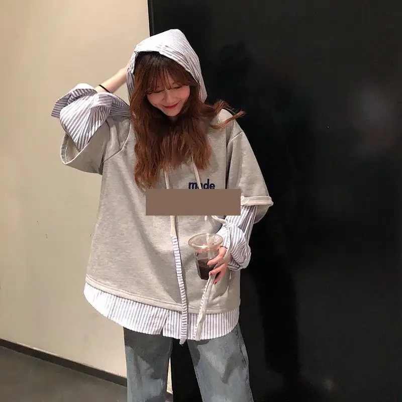 GETSRING Женская толстовка нерегулярные поддельные две части пуловеры свитшоты