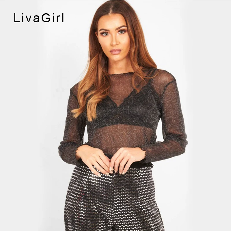 Сетчатый топ прозрачная однотонная Повседневная тонкая футболка женская модная