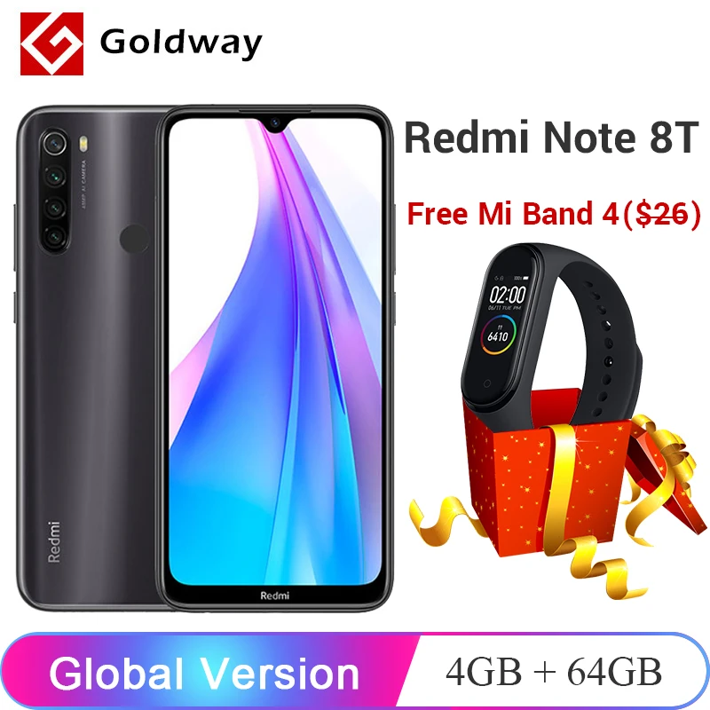 Xiaomi Redmi Note 8 T, глобальная версия, 4 ГБ, 64 ГБ, 48 МП, четырехъядерный процессор Snapdragon 665, Восьмиядерный процессор, 6,3 дюйма, мобильный телефон, 4000 мАч, NFC