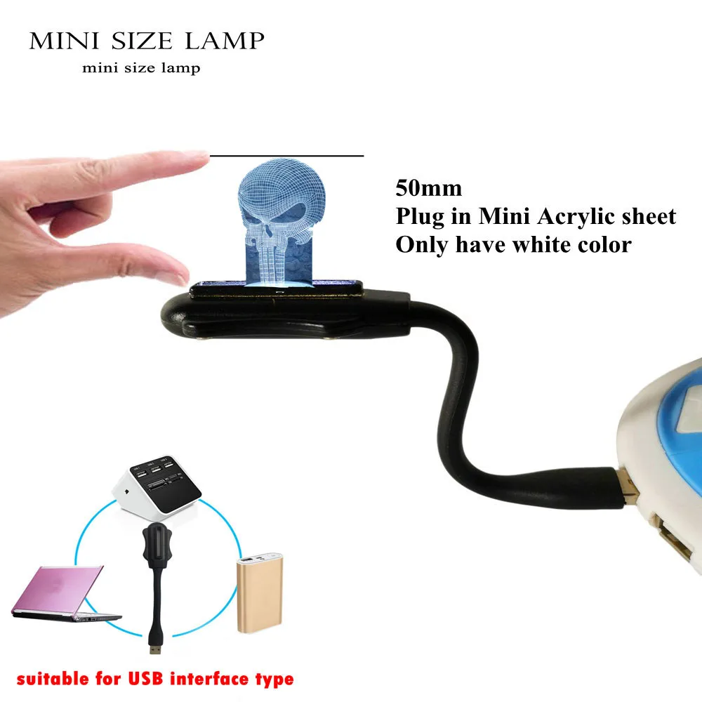 Mini Lamp Каратель Череп 3D светодиодный цвет ночник меняющая лампа Хэллоуин Череп 3D иллюзия голограммы настольная лампа для детей подарок - Испускаемый цвет: Mini Lamp