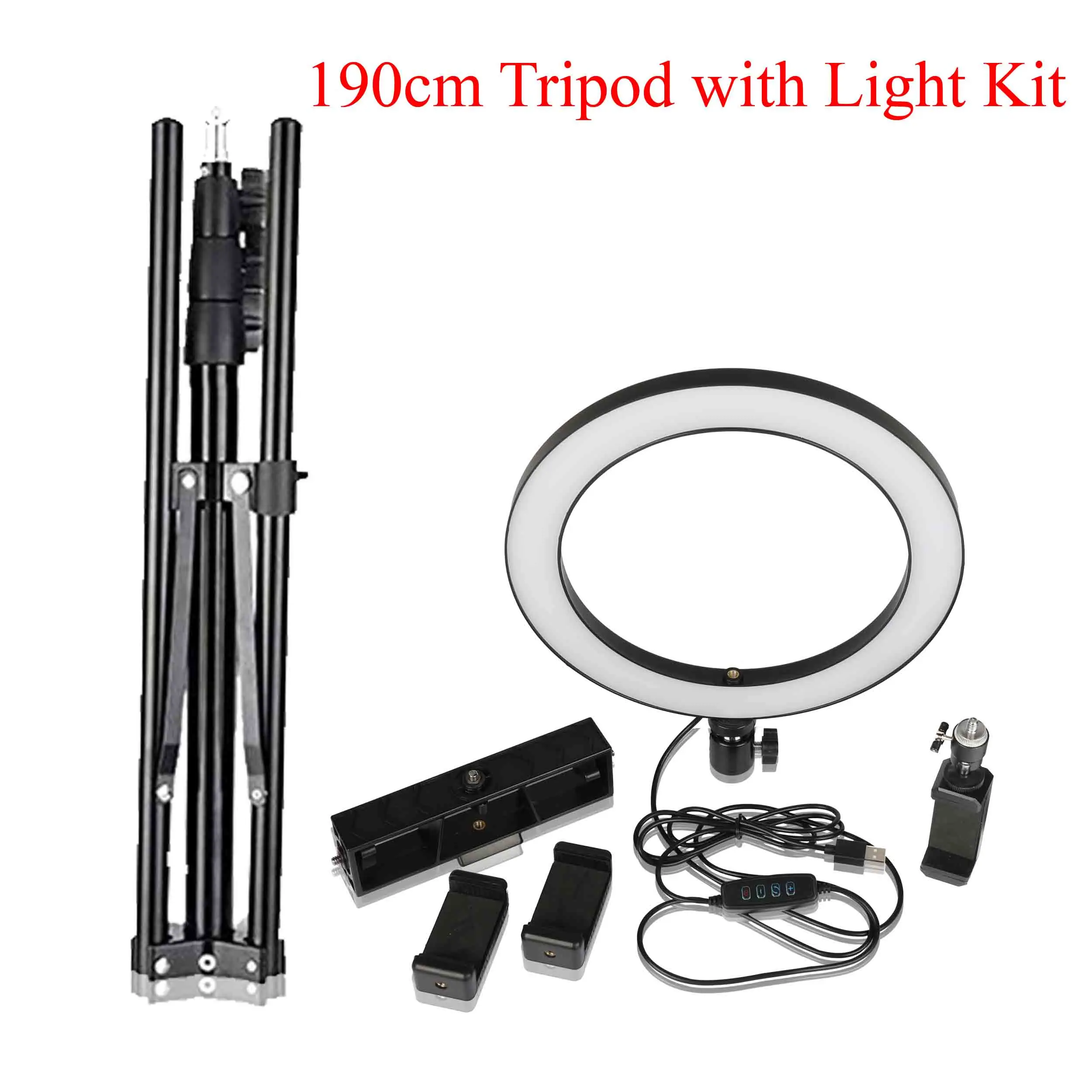 190CM and Light Kit Светодиодный кольцевой светильник для селфи 3200-5600k кольцевая лампа для видеосъемки на YouTube с держателем для телефона штатива камеры - Цвет: 190CM and Light Kit