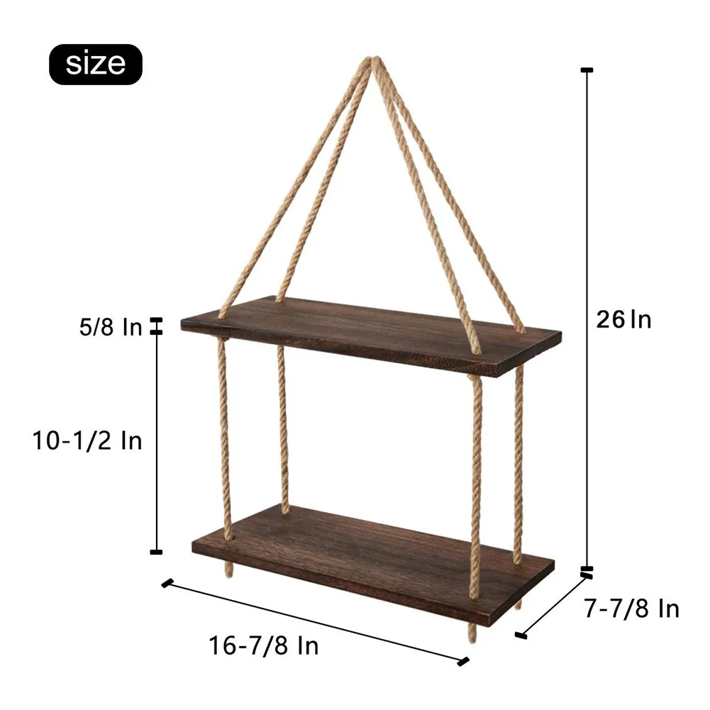 

Nordic Style Wooden Storage Rack Wall Rope Hanging Shelf Bedroom Living Room Kitchen Office Photos Home Decorations Display