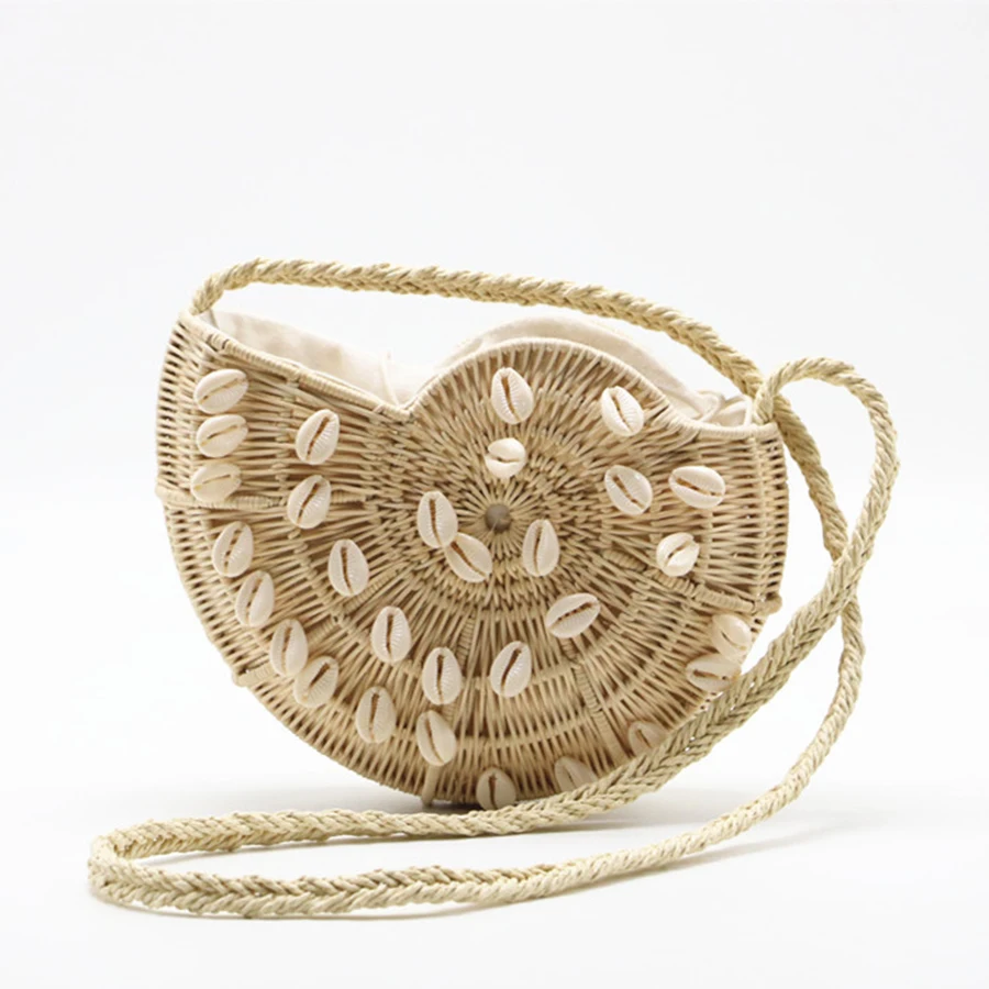 

New Semi-Circular Paper Woven Straw Bag Luxury Designer Bohemian Shell Women's Bag Summer Female Beach Travel Shoulder Bag Purse