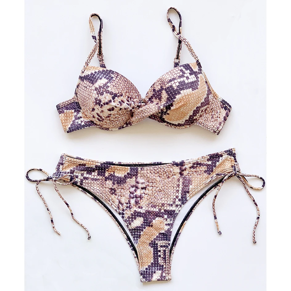 

Sexy Push Up Bikini 2021 Mujer Swimsuit Women Snake Print Swimwear Female High Waist Bikinis Set Swimming for Bathing Suit Woman