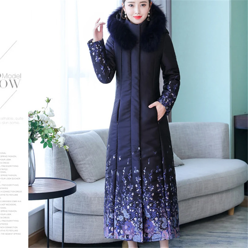 Длинная женская куртка с хлопковой подкладкой Корейская парка принтом большой